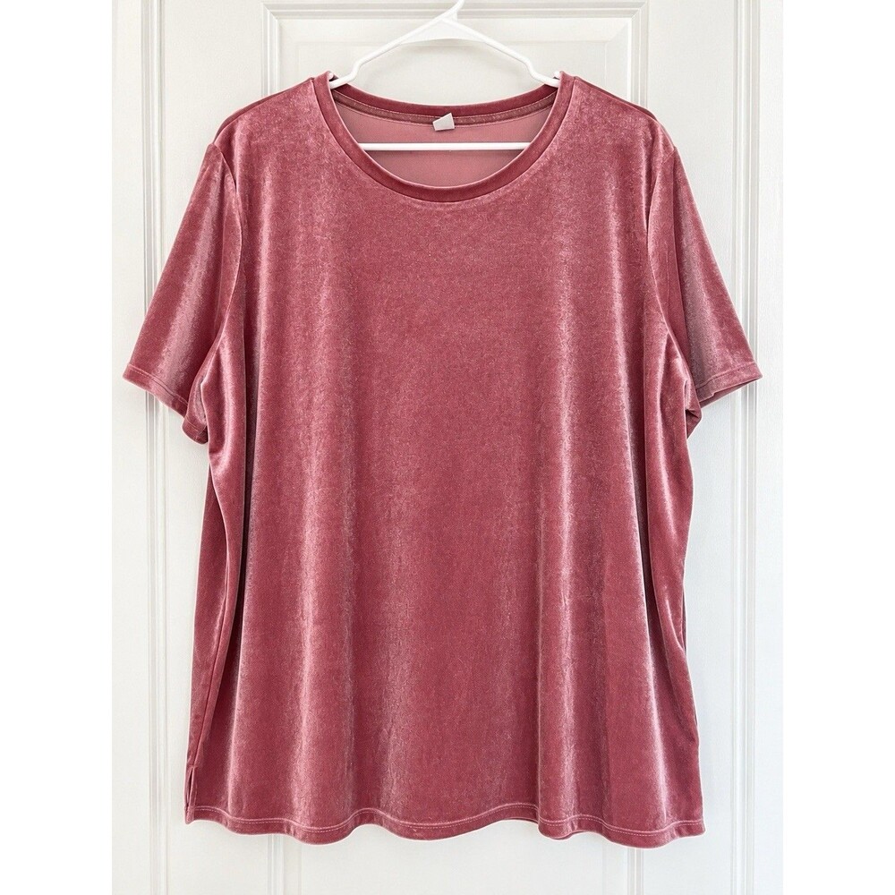 Old Navy Women’s Plus 2XL Pink Solid Velour Crew Neck Short Sleeve T-Shirt